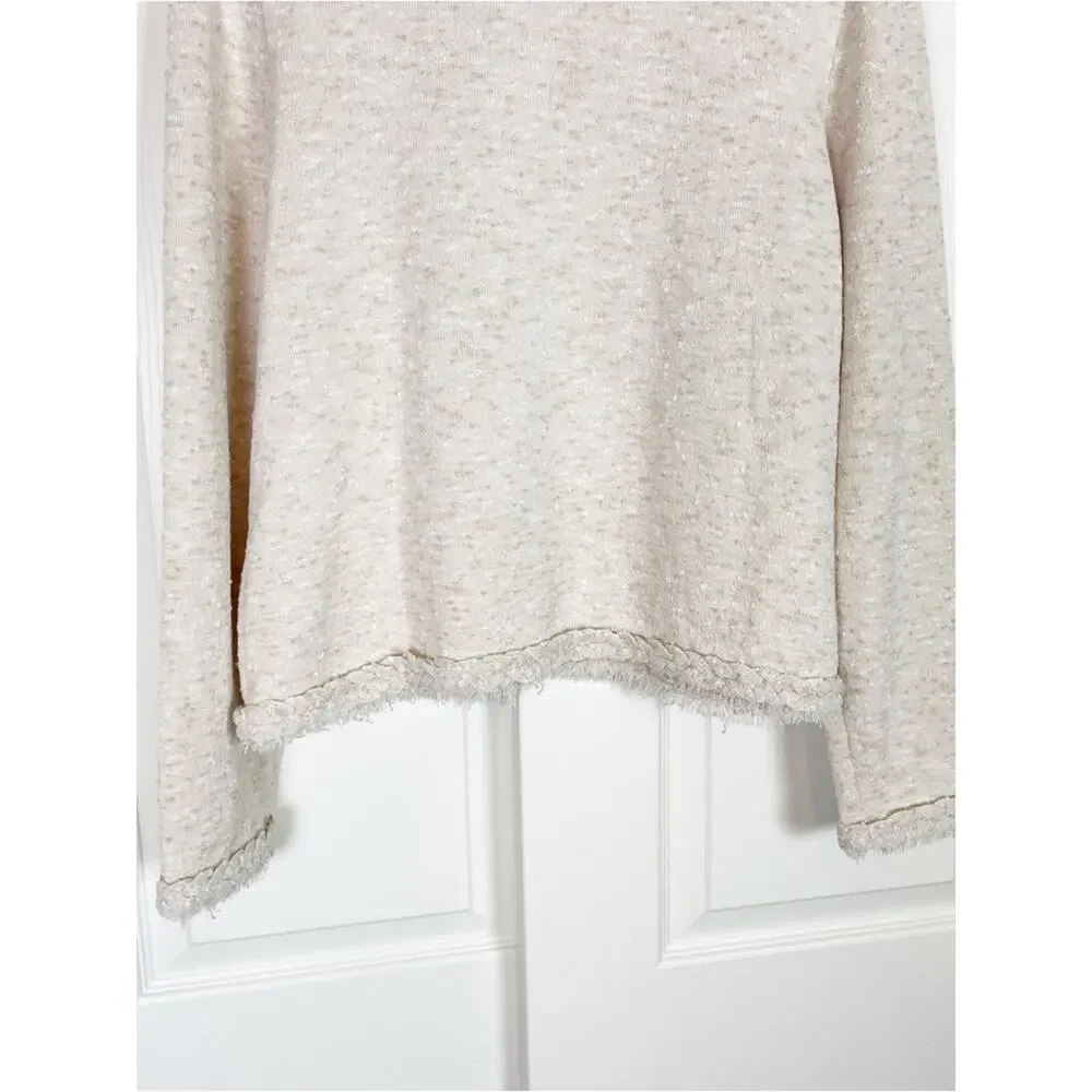 J. Crew Marled Sweater Knit Lady Jacket Cream Fringe Blazer Sz XL